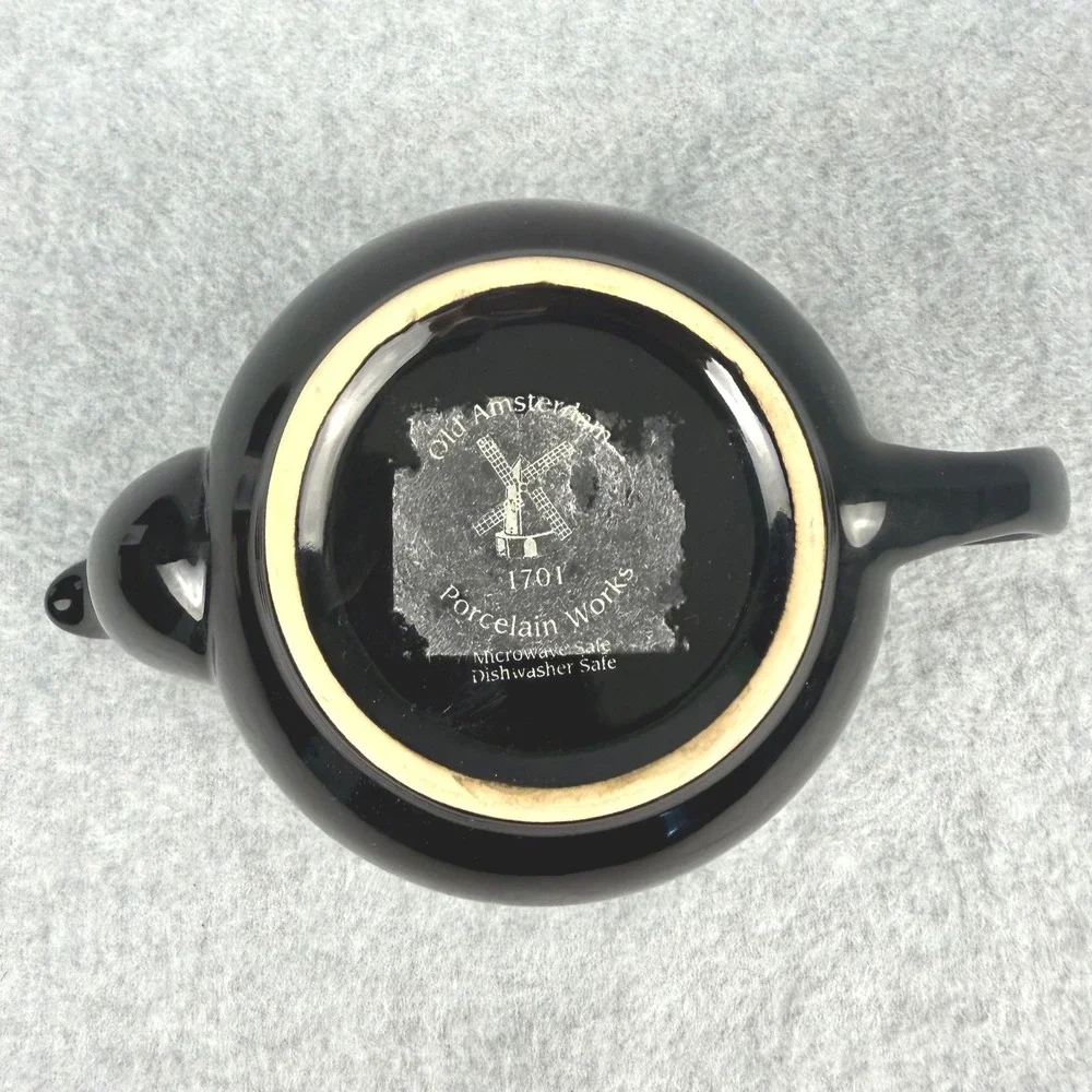 Old Amsterdam Porcelain Works 2 cup Teapot Black Glossy Ceramic Tea Pot Modern